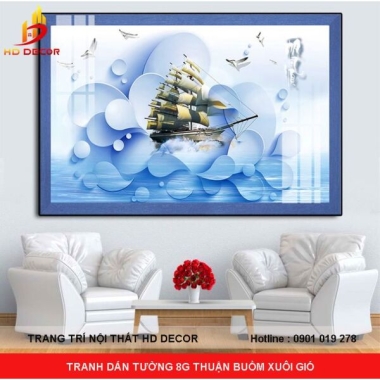 TRANH DÁN TƯỜNG 8D THUẬN BUỒM XUÔI GIÓ 