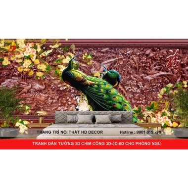 TRANH DÁN TƯỜNG CHIM CÔNG 3D-5D-8D CHO PHÒNG NGỦ 