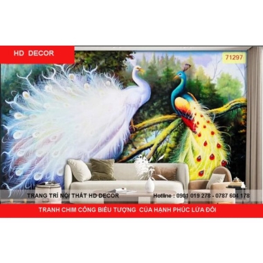 TRANH DÁN TƯỜNG CHIM CÔNG - BIỂU TƯỢNG CỦA HẠNH PHÚC LỨA ĐÔI 
