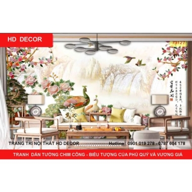 TRANH  DÁN TƯỜNG CHIM CÔNG - BIỂU TƯỢNG CỦA PHÚ QUÝ VÀ VƯƠNG GIẢ 