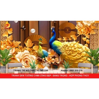 TRANH DÁN TƯỜNG CHIM CÔNG ĐẸP SANG TRỌNG HỢP PHONG THỦY 