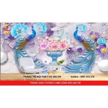 TRANH DÁN TƯỜNG CHIM CÔNG ĐÔI GIÁ RẺ 