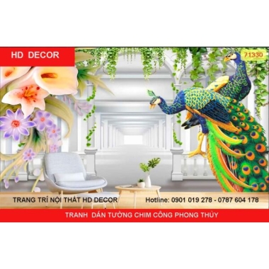 TRANH  DÁN TƯỜNG CHIM CÔNG PHONG THỦY 