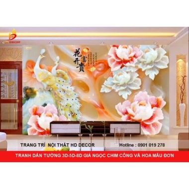 TRANH DÁN TƯỜNG  CHIM CÔNG VÀ HOA MẪU ĐƠN  ĐẸP NHẤT HIỆN NAY 