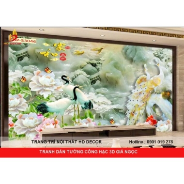 TRANH DÁN TƯỜNG CÔNG HẠC 3D GIẢ NGỌC 