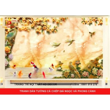 TRANH DÁN TƯỜNG GIẢ NGỌC CÁ CHÉP PHONG CẢNH 