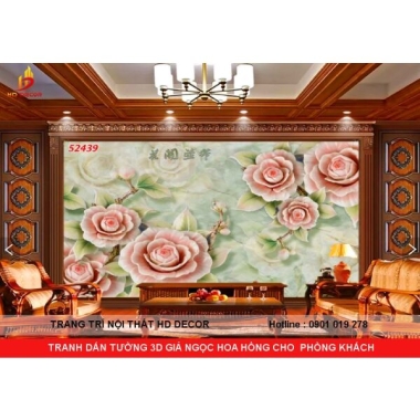 TRANH DÁN TƯỜNG GIẢ NGỌC HOA HỒNG CHO PHÒNG KHÁCH 