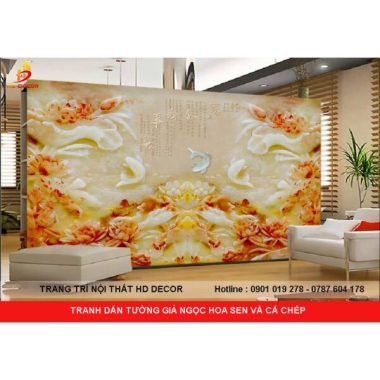 TRANH DÁN TƯỜNG GIẢ NGỌC HOA SEN VÀ CHÉP ĐẸP NHẤT CHO PHÒNG KHÁCH 