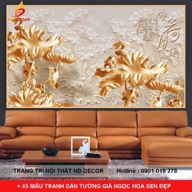 TRANH DÁN TƯỜNG GIẢ NGỌC HOA SEN - VẺ ĐẸP THANH TỊNH CHO KHÔNG GIAN SỐNG 