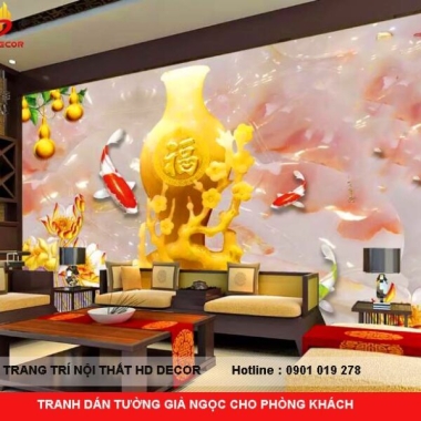 TRANH DÁN TƯỜNG GIẢ NGỌC PHÒNG KHÁCH - SỰ LỰA CHỌN SANG TRỌNG CHO KHÔNG GIAN SỐNG ĐẲNG CẤP 