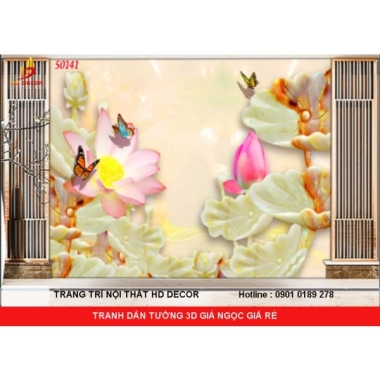 TRANH DÁN TƯỜNG GIẢ NGỌC - TRANH DÁN TƯỜNG HOA SEN CHO PHÒNG KHÁCH 