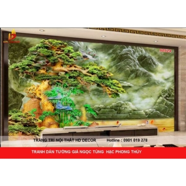 TRANH DÁN TƯỜNG GIẢ NGỌC TÙNG HẠC DIÊN NIÊN PHONG THỦY 