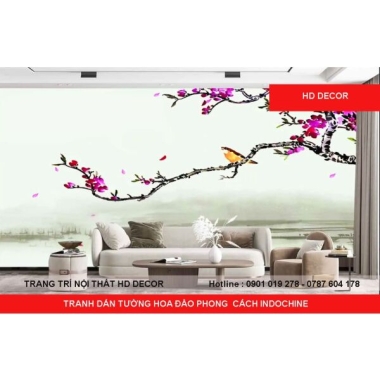 TRANH DÁN TƯỜNG HOA ĐÀO PHONG  CÁCH INDOCHINE 