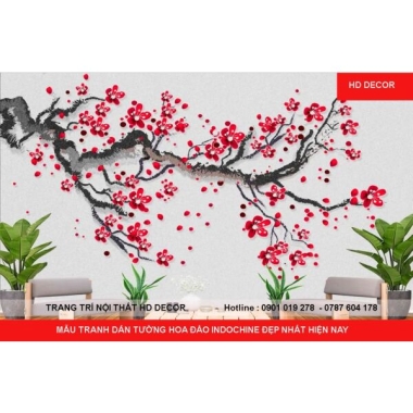 TRANH DÁN TƯỜNG HOA ĐÀO PHONG CÁCH INDOCHINE 