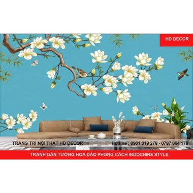 TRANH DÁN TƯỜNG HOA ĐÀO PHONG CÁCH INDOCHINE STYLE 
