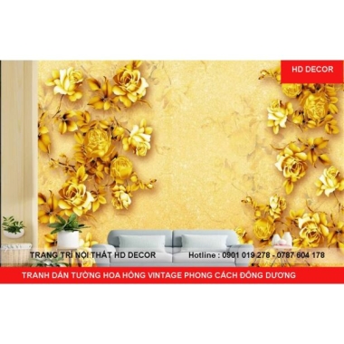 TRANH DÁN TƯỜNG HOA HỒNG VINTAGE PHONG CÁCH ĐÔNG DƯƠNG 