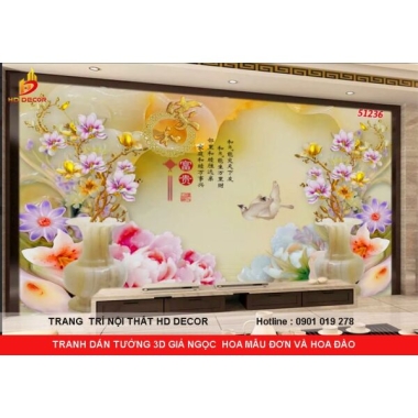 TRANH DÁN TƯỜNG HOA MẪU ĐƠN VÀ HOA ĐÀO ĐẲNG CẤP GIÁ RẺ 
