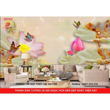 TRANH DÁN TƯỜNG HOA SEN 3D GIẢ NGỌC 