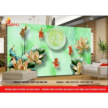 TRANH DÁN TƯỜNG HOA SEN GIẢ NGỌC CHO PHÒNG KHÁCH 