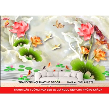 TRANH DÁN TƯỜNG HOA SEN GIẢ NGỌC  ĐẸP NHẤT CHO PHÒNG KHÁCH 