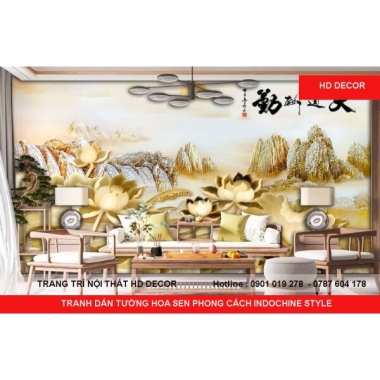 TRANH DÁN TƯỜNG HOA SEN PHONG CÁCH INDOCHINE STYLE  