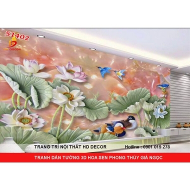 TRANH DÁN TƯỜNG HOA SEN PHONG THỦY GIẢ NGỌC 