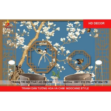 TRANH DÁN TƯỜNG HOA VÀ CHIM  INDOCHINE STYLE 