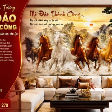 TRANH DÁN TƯỜNG MÃ ĐÁO THÀNH CÔNG Ý NGHĨA MAY MẮN , THUẬN LỢI , TÀI LỘC 
