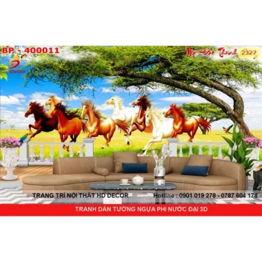 TRANH DÁN TƯỜNG NGỰA PHI NƯỚC ĐẠI 3D 