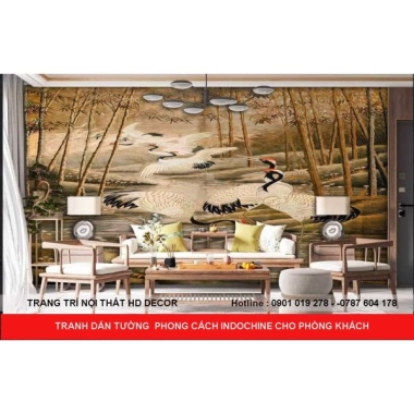 TRANH DÁN TƯỜNG  PHONG CÁCH INDOCHINE CHO PHÒNG KHÁCH 