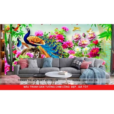 TRANH DÁN TƯỜNG PHÒNG KHÁCH CHIM CÔNG 