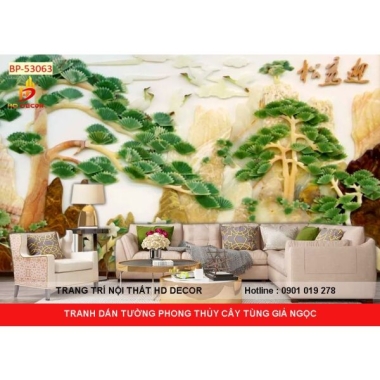 TRANH DÁN TƯỜNG PHONG THỦY CÂY TÙNG GIẢ NGỌC 