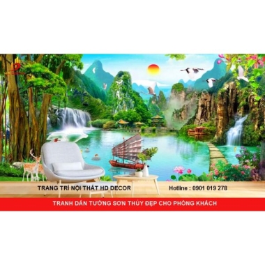 TRANH DÁN TƯỜNG SƠN THỦY ĐẸP CHO PHÒNG KHÁCH 