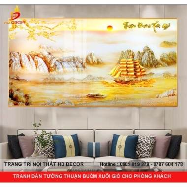 TRANH DÁN TƯỜNG THUẬN BUỒM XUÔI GIÓ CHO PHÒNG KHÁCH 