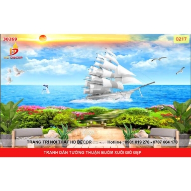 TRANH DÁN TƯỜNG THUẬN BUỒM XUÔI GIÓ ĐẸP