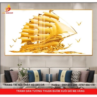 TRANH DÁN TƯỜNG THUẬN BUỒM XUÔI GIÓ MẠ VÀNG 