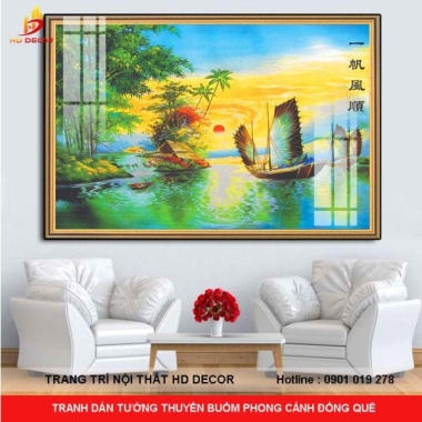 TRANH DÁN TƯỜNG THUẬN BUỒM XUÔI GIÓ PHONG CẢNH ĐỒNG QUÊ 