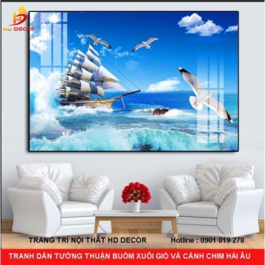 TRANH DÁN TƯỜNG THUẬN BUỒM XUÔI GIÓ VÀ CÁNH CHIM HẢI ÂU  