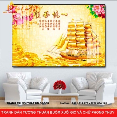TRANH DÁN TƯỜNG THUẬN BUỒM XUÔI GIÓ VÀ CHỮ PHONG THỦY 