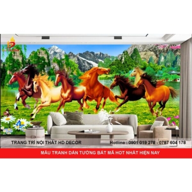 TRANH NGỰA BÁT MÃ DÁN TƯỜNG CAO CẤP 