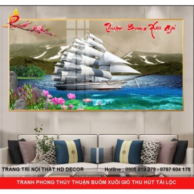 TRANH PHONG THỦY THUẬN BUỒM XUÔI GIÓ THU HÚT TÀI LỘC 